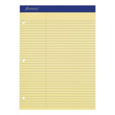 Ampad Perforated 3-Hole Punched Dual Writing Pad, Law Rule, 8 1/2" x 11 3/4", Canary, 100 Sheets