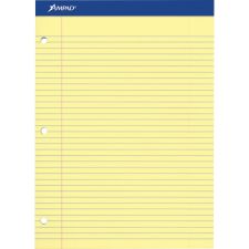 Ampad Perforated 3 Hole Punched Ruled Double Sheet Pad, Wide/Legal Rule, 100 Sheets, 8 1/2" x 11", Canary Yellow