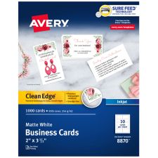 Avery Clean Edge Printable Business Cards With Sure Feed Technology For Inkjet Printers, 2" x 3.5", White, 1,000 Blank Cards