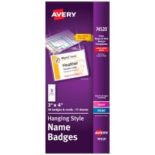 Avery Customizable Hanging Style Name Badges, 74520, 3" x 4", White, Box Of 50
