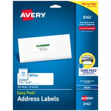 Avery Easy Peel Address Labels With Sure Feed Technology, 8162, Rectangle, 1-1/3" x 4", Matte White, Pack Of 350