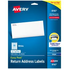 Avery Easy Peel Address Labels With Sure Feed Technology, 8167, Rectangle, 1/2" x 1-3/4", Matte White, Pack Of 2,000