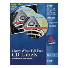 Avery Full Face CD Labels, Glossy White, 20/Pack