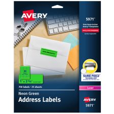Avery High-Visibility Permanent Laser ID Labels, 5971, 1" x 2 5/8", Neon Green, Pack Of 750