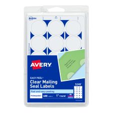 Avery Permanent Mailing Seals, 5248, Round, 1" Diameter, Clear, Pack Of 480