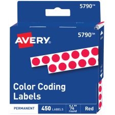 Avery Permanent Round Color-Coding Labels, 5790, 1/4" Diameter, Red, Pack Of 450