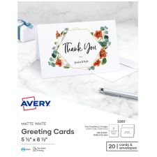 Avery Printable Greeting Cards, Half-Fold, 5.5" x 8.5", Matte White, 20 Blank Cards With Envelopes