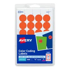 Avery Removable Color-Coding Labels, 5467, Round, 3/4" Diameter, Neon Red, Pack Of 1,008