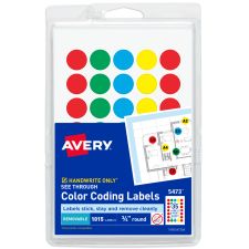 Avery Removable Color-Coding Round Labels, 5473, 3/4", Assorted Colors, Pack Of 1,015