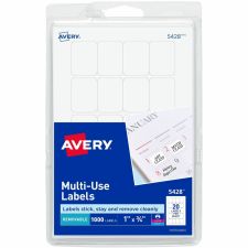Avery Removable Inkjet/Laser Multipurpose Labels, 5428, 3/4" x 1", White, Pack Of 1,000
