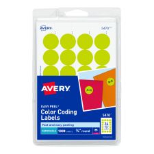 Avery Removable Round Color-Coding Labels, 5470, 3/4" Diameter, Neon Yellow, Pack Of 1,008
