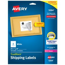 Avery TrueBlock Shipping Labels With Sure Feed Technology, 5264, Rectangle, 3 1/3" x 4", White, Pack Of 150