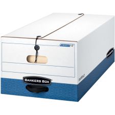 Bankers Box Liberty FastFold Heavy-Duty Storage Boxes, Legal Size, 24" x 15" x 10", White/Blue, Case Of 12 - 00012