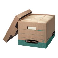 Bankers Box R Kive FastFold BAA Compliant Heavy-Duty Storage Boxes, Letter/Legal Size, 15D x 12" x 10", Kraft/Green, Case Of 12 - 12775