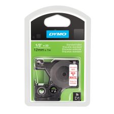 DYMO D1 45015 Red-On-White Labeling Tape, 0.5" x 23'