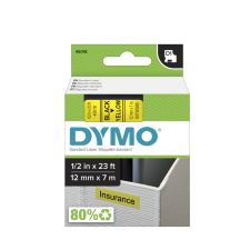 DYMO D1 45018 Black-On-Yellow Tape, 0.5" x 23'