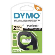 DYMO LT 10697 Black-On-White Tape, 0.5" x 13', Pack Of 2