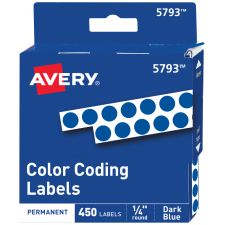 Avery Color-Coding Permanent Labels, Non-Printable, 5793, Round, 1/4" Diameter, Dark Blue, Pack Of 450 Dot Stickers