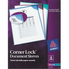 Avery Corner Lock Document Sleeves, Letter Size, Assorted Colors, 6/Pack