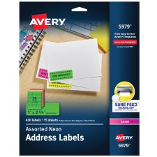 Avery High-Visibility Permanent Laser ID Labels, 5979, 1" x 2 5/8", Assorted Colors, Pack Of 450