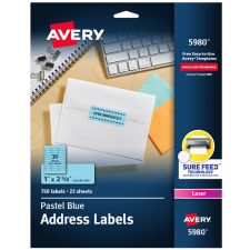 Avery High-Visibility Permanent Laser ID Labels, 5980, 1" x 2 5/8", Blue Pastel, Pack Of 750