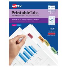 Avery Printable Self-Adhesive Tabs 16281, 1-1/4" x 1", 96 Tabs
