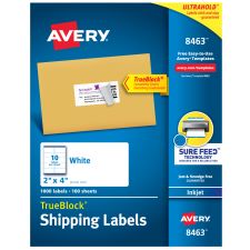 Avery TrueBlock Shipping Labels With Sure Feed Technology, 8463, Rectangle, 2" x 4", White, Pack Of 1,000