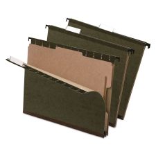 Pendaflex SureHook Reinforced Hanging Divider Folders, 2" Expansion, 1 Divider, 4 Fasteners, Letter Size, Green Exterior, 10/Box