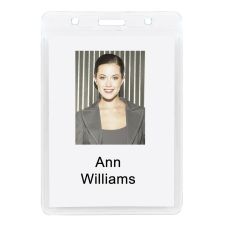 Plastic Badge Holders, 3-3/4" x 3-1/4", Vertical, Pack Of 12