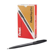 Pentel Sign Pens, Fine Point, 2.0 mm, Black Barrel, Black Ink, Pack Of 12 Pens