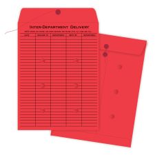 Quality Park Interdepartment Envelopes, 10" x 13", 1-Sided Narrow Rule, Button & String Closure, Red, Box Of 100
