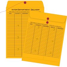 Quality Park Interdepartment Envelopes, 10" x 13", 2-Sided Narrow Rule, Button & String Closure, Brown, Box Of 100