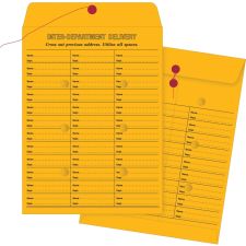 Quality Park Interdepartment Envelopes, 10" x 13", 2-Sided, Wide Rule, Button & String, Brown Kraft, Box Of 100