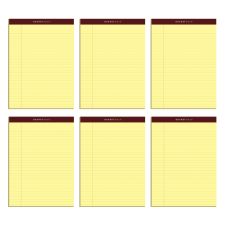 TOPS Docket Gold Premium Writing Pads, 8 1/2" x 11 3/4", Legal Ruled, 50 Sheets, Canary, Pack Of 6 Pads