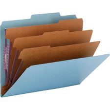 Smead Classification Folders, Top-Tab With SafeSHIELD Coated Fasteners, 3 Dividers, 3" Expansion, Letter Size, 50% Recycled, Blue, Box Of 10