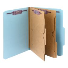 Smead Pressboard Classification Folders With SafeSHIELD Fasteners And 2 Pocket Dividers, Letter Size, 100% Recycled, Blue, Box Of 10