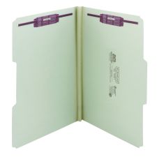 Smead Pressboard Fastener Folders With SafeSHIELD Coated Fasteners, 1" Expansion, Legal Size, 100% Recycled, Gray/Green, Box Of 25