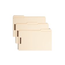 Smead Reinforced Tab Fastener Folders With Two Fasteners, 1/3-Cut Tab, 8 1/2" x 14", Legal, Manila, Box of 50 (19537)