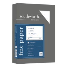 Southworth 25% Cotton Business Paper, 8 1/2" x 11", 20 Lb, White, Box Of 500