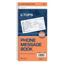 TOPS Phone Message Book, 2-Part, 11" x 5 1/2", 4 Messages Per Page, 100 Pages (100 Sheets), White/Canary