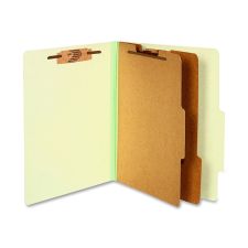 ACCO Durable Pressboard Classification Folders, Letter Size, 3" Expansion, 2 Partitions, 60% Recycled, Leaf Green, Box Of 10