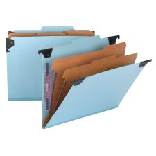 Smead Hanging Pressboard Classification Folder With SafeSHIELD Coated Paper Fastener, 2 Dividers, Letter Size, Blue