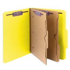 Smead Pressboard Classification Folders With SafeSHIELD Fasteners And 2 Pocket Dividers, Letter Size, 50% Recycled, Yellow, Box Of 10