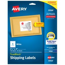 Avery TrueBlock Permanent Inkjet Shipping Labels, 8164, 3 1/3" x 4", White, Pack Of 150