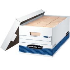 Bankers Box Stor/File Medium-Duty Storage Boxes, Legal Size, 24" x 15" x 10", White/Blue, Case Of 4 - 70205