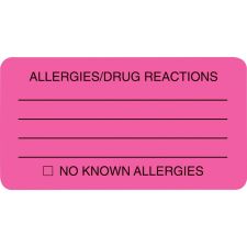 Tabbies Permanent "Allergy/Drug Reaction" Label Roll, TAB01730, Pink, Roll Of 250