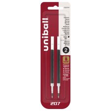uniball 207 Retractable Gel Pen Refills, Medium Point, 0.7 mm, Black Ink, Pack Of 2 Refills