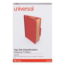 Universal Eight-Section Pressboard Classification Folders, 3" Expansion, 3 Dividers, 8 Fasteners, Legal Size, Red Exterior, 10/Box