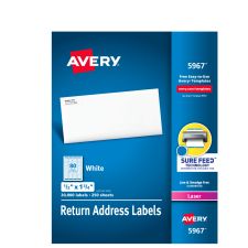 Avery Laser Address Labels With Sure Feed Technology, Return, AVE5967, 1/2" x 1 3/4", White, Pack Of 20,000