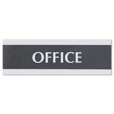 Headline Sign Century Series Office Sign, OFFICE, 9 x 3, Black/Silver